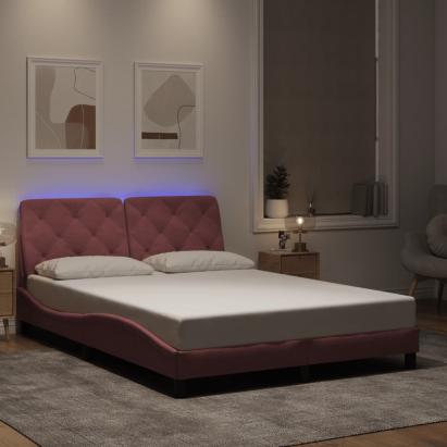Cadru de pat cu lumini LED, roz, 120x200 cm, catifea GartenMobel Dekor