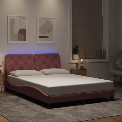Cadru de pat cu lumini LED, roz, 140x190 cm, catifea GartenMobel Dekor