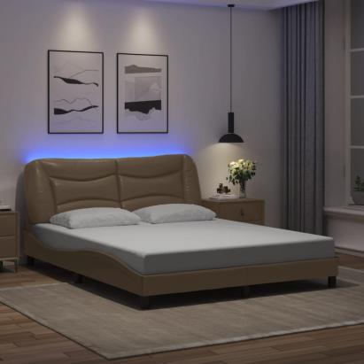 Cadru pat cu lumini LED, cappuccino, 160x200 cm piele ecologică GartenMobel Dekor