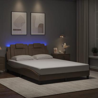 Cadru de pat lumini LED, cappuccino, 140x190 cm piele ecologică GartenMobel Dekor