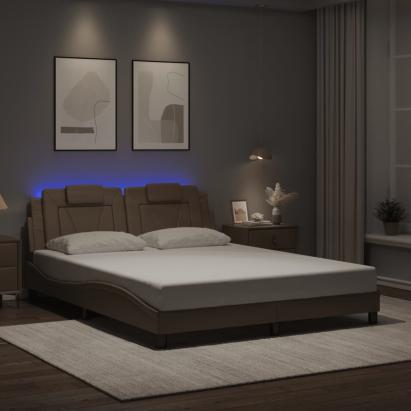 Cadru pat cu lumini LED, cappuccino, 160x200 cm piele ecologică GartenMobel Dekor