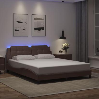 Cadru de pat cu lumini LED, maro, 160x200 cm, piele ecologică GartenMobel Dekor