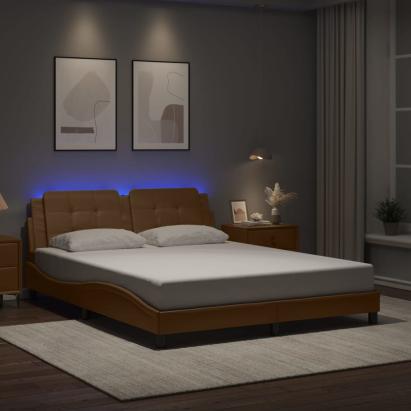 Cadru pat cu lumini LED, cappuccino, 160x200 cm piele ecologică GartenMobel Dekor