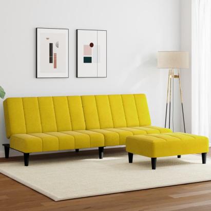 Canapea extensibilă cu taburet, 2 locuri, galben, catifea GartenMobel Dekor