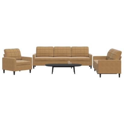 Set de canapele cu perne, 3 piese, maro, catifea GartenMobel Dekor