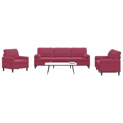 Set canapea cu perne/rulouri, 3 piese, roșu vin, catifea GartenMobel Dekor