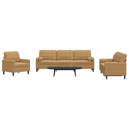 Set de canapele cu perne/rulouri, 3 piese, maro, catifea GartenMobel Dekor