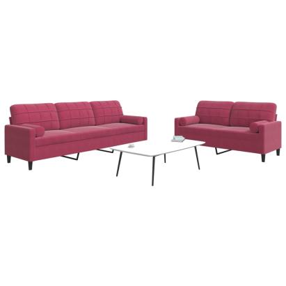 Set canapea cu perne/rulouri, 2 piese, roșu vin, catifea GartenMobel Dekor