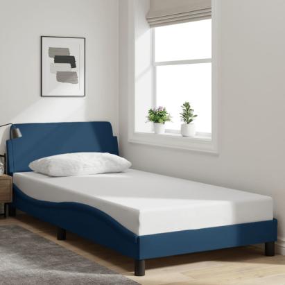 Cadru de pat cu tăblie fără saltea, albastru, 100x200cm, textil GartenMobel Dekor