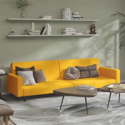 Canapea extensibilă cu 2 locuri, galben, catifea GartenMobel Dekor