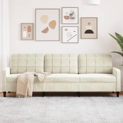 Canapea cu 3 locuri, crem, 210 cm, material catifea GartenMobel Dekor