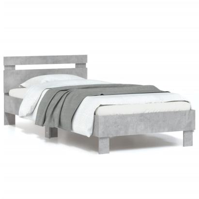Cadru de pat cu tăblie și lumini LED, gri beton, 90x200 cm GartenMobel Dekor