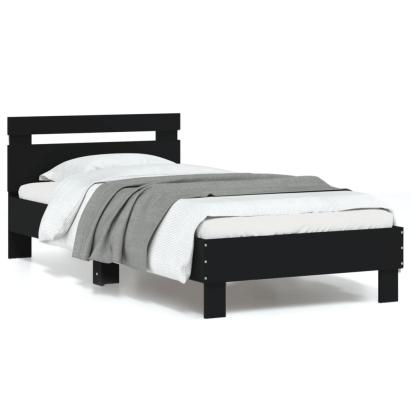 Cadru de pat cu tăblie și lumini LED, negru, 90x190 cm GartenMobel Dekor