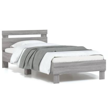 Cadru de pat cu tăblie și lumini LED, gri sonoma, 90x190 cm GartenMobel Dekor