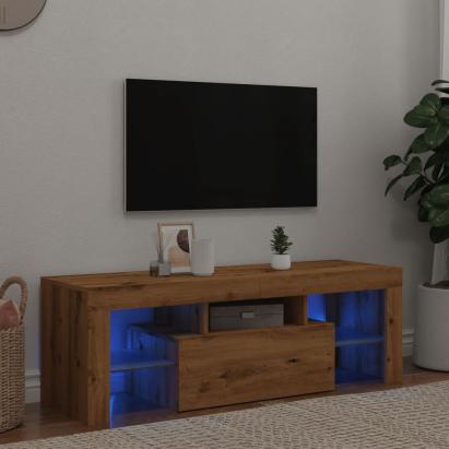 Dulap TV cu LED stejar artizanal 120x36,5x40 cm lemn prelucrat GartenMobel Dekor