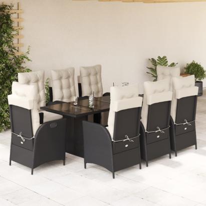 Set mobilier de grădină cu perne, 9 piese, negru, poliratan GartenMobel Dekor