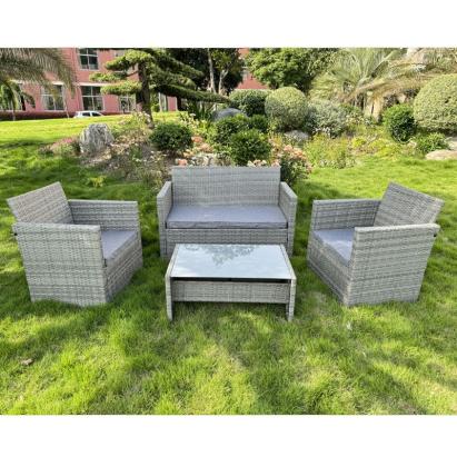 Set mobilier pentru gradina, 2 fotolii, masuta, canapea, ratan gri, perne incluse MultiMark GlobalProd