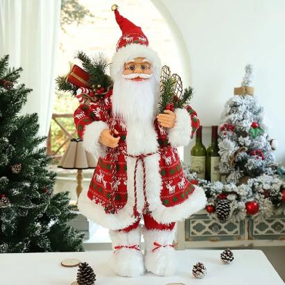 Mos craciun 45 cm, figurina pentru interior, imprimeu reni MultiMark GlobalProd