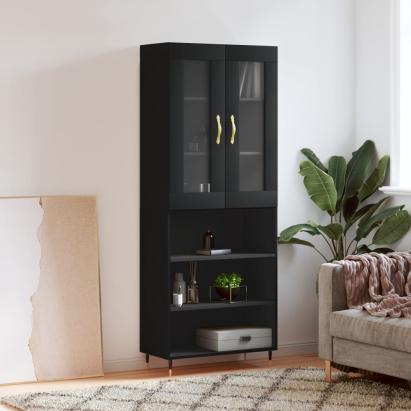 Dulap înalt, negru, 69,5x34x180 cm, lemn compozit GartenMobel Dekor
