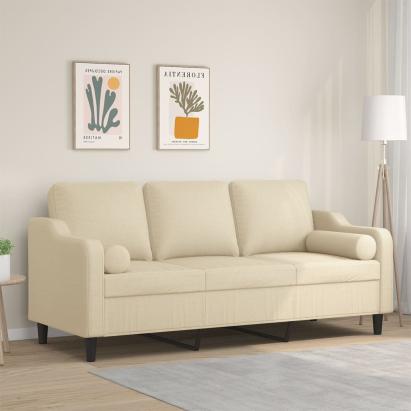 Canapea cu 3 locuri cu pernuțe, crem, 180 cm, textil GartenMobel Dekor