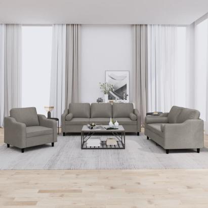 Set de canapele cu perne, 3 piese, gri taupe, textil GartenMobel Dekor