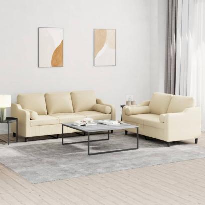 Set de canapele cu perne, 2 piese, crem, material textil GartenMobel Dekor