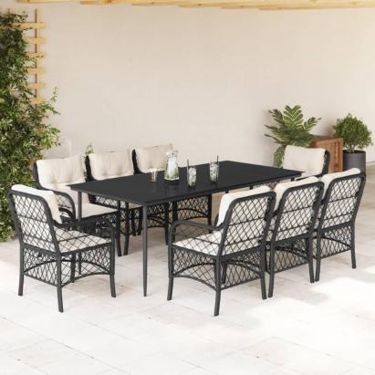 Set mobilier de grădină cu perne, 9 piese, negru, poliratan GartenMobel Dekor