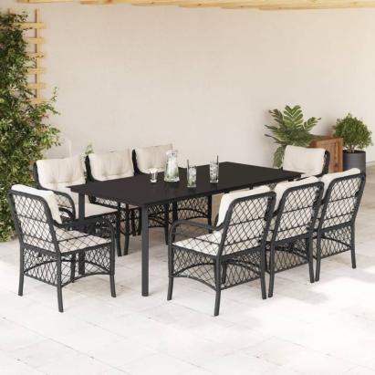Set mobilier de grădină cu perne, 9 piese, negru, poliratan GartenMobel Dekor