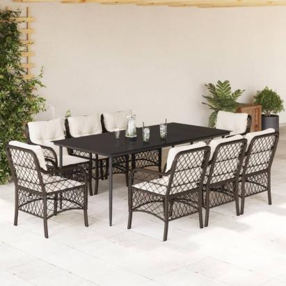 Set mobilier de grădină cu perne, 9 piese, maro, poliratan GartenMobel Dekor
