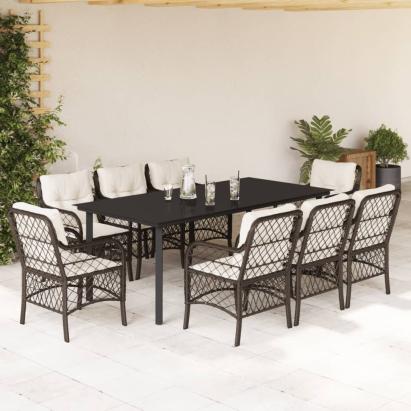 Set mobilier de grădină cu perne, 9 piese, maro, poliratan GartenMobel Dekor