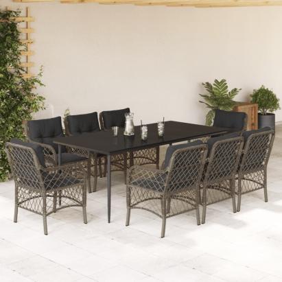 Set mobilier grădină cu perne, 9 piese, gri, poliratan GartenMobel Dekor