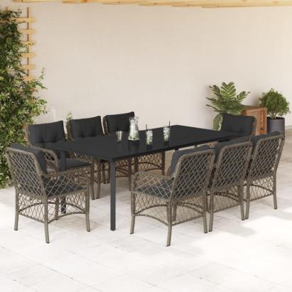 Set mobilier grădină cu perne, 9 piese, gri, poliratan GartenMobel Dekor