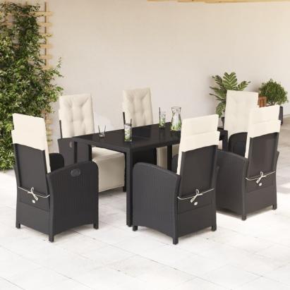 Set mobilier de grădină cu perne, 7 piese, negru, poliratan GartenMobel Dekor
