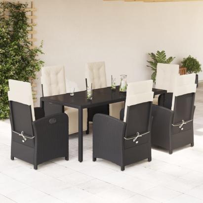 Set mobilier de grădină cu perne, 7 piese, negru, poliratan GartenMobel Dekor