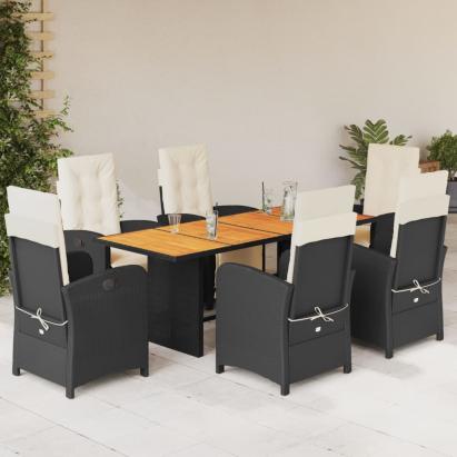 Set mobilier de grădină cu perne, 7 piese, negru, poliratan GartenMobel Dekor