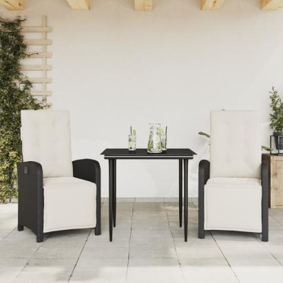 Set bistro cu perne, 3 piese, negru, poliratan GartenMobel Dekor