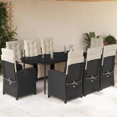 Set mobilier de grădină cu perne, 9 piese, negru, poliratan GartenMobel Dekor