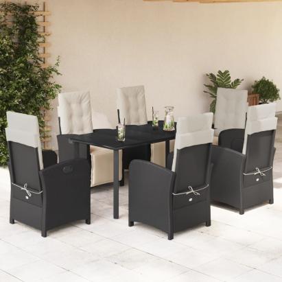 Set mobilier de grădină cu perne, 7 piese, negru, poliratan GartenMobel Dekor