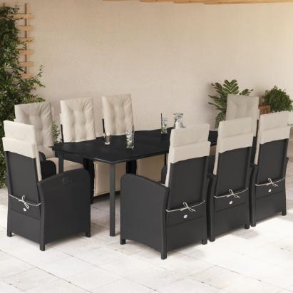 Set mobilier de grădină cu perne, 9 piese, negru, poliratan GartenMobel Dekor