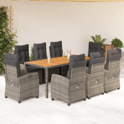 Set mobilier grădină cu perne, 9 piese, gri, poliratan GartenMobel Dekor