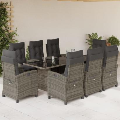 Set mobilier grădină cu perne, 9 piese, gri, poliratan GartenMobel Dekor
