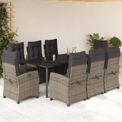Set mobilier grădină cu perne, 9 piese, gri, poliratan GartenMobel Dekor