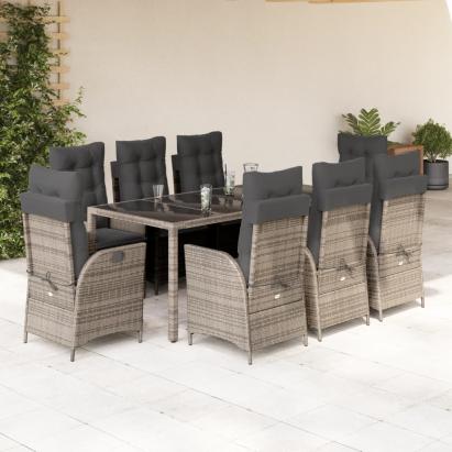 Set mobilier grădină cu perne, 9 piese, gri, poliratan GartenMobel Dekor