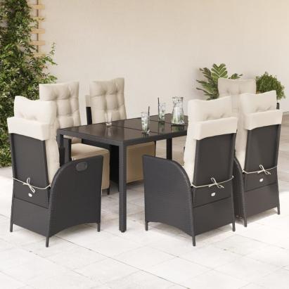 Set mobilier de grădină cu perne, 7 piese, negru, poliratan GartenMobel Dekor
