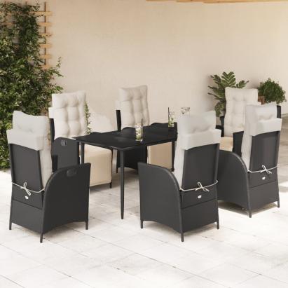 Set mobilier de grădină cu perne, 7 piese, negru, poliratan GartenMobel Dekor