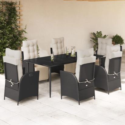 Set mobilier de grădină cu perne, 7 piese, negru, poliratan GartenMobel Dekor