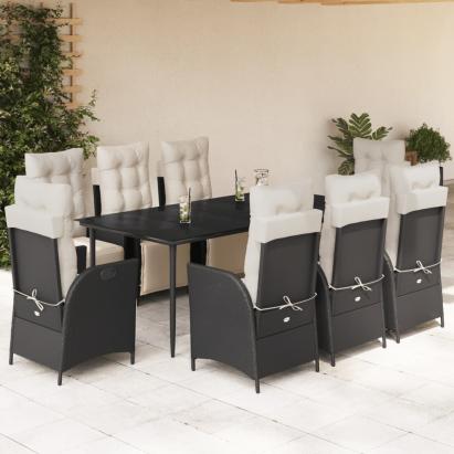 Set mobilier de grădină cu perne, 9 piese, negru, poliratan GartenMobel Dekor