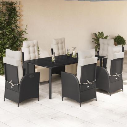 Set mobilier de grădină cu perne, 7 piese, negru, poliratan GartenMobel Dekor