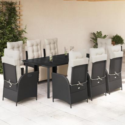 Set mobilier de grădină cu perne, 9 piese, negru, poliratan GartenMobel Dekor