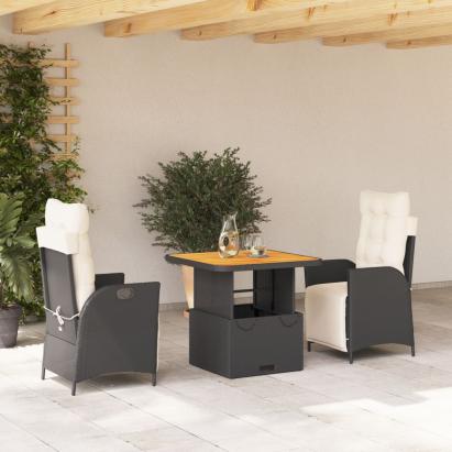 Set mobilier de grădină cu perne, 3 piese, negru, poliratan GartenMobel Dekor